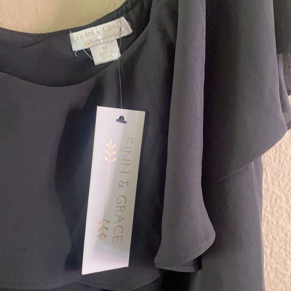 Black one shoulder ruffle top - Picture 3 of 6